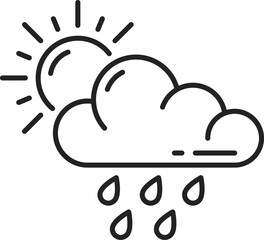 Cloud and rain, rainy weather at daytime, sun icon