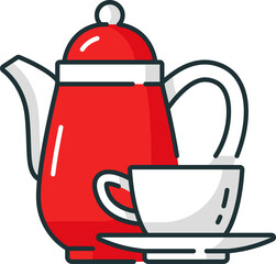 Tea pot and cup on plate isolated porcelain kettle