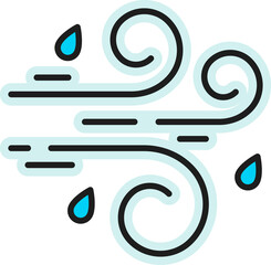 Weather forecast color outline icon, wind and rain