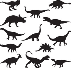 Black dinosaur silhouettes set for kids
