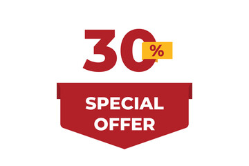 30% Special Offer Sale. Special offer sale red label. Modern Sticker concept. Vector illustration. 