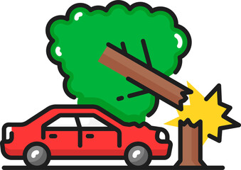 Car bump into tree, accident broken automobile