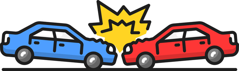 Vehicle collision, car accident on road line icon