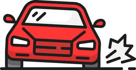 Punctured wheel on car. Tire replacement line icon