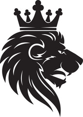Black isolated lion head with crown, heraldry sign