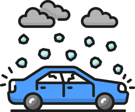 Hail natural disaster, insurance car accident icon