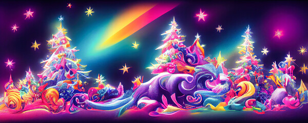Fototapeta premium Colorful abstract christmas tree background header wallpaper illustration