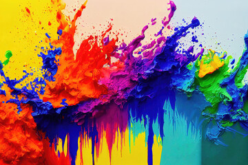 Exploding rainbow color paint splashes as colorful background