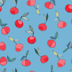 Seamless pattern with apples for surface design, posters, illustrations. Isolated elements on light-coloured background. Healthy foods, veganism theme