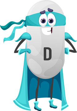 Vitamin D character, superhero cartoon pill drug