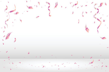 Many Falling Pink Tiny Confetti. Valentine's Day Background . Vector