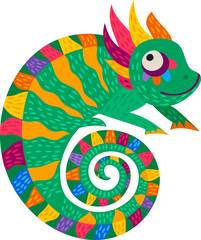 Obraz premium Cartoon mexican chameleon, cute lizard character