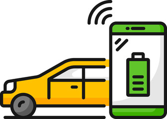 Electric car charge battery in phone color icon