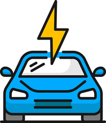 Electric car charge, energy power bolt color icon