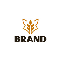 This logo is a combination of a fox's head and wheat. The style of this logo is simple, minimalist, modern, abstract.