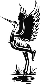 Tall stork, crane egret isolated bird with bill