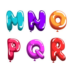 Colorful balloons alphabet. M,N,O,P,Q,R creative cartoon glossy letters alphabetical font vector illustration