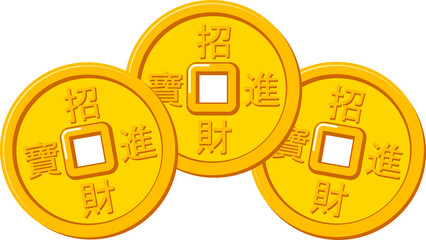Golden chinese coins, vector china gold money