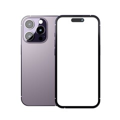 Realistic new smartphone mockup in purple color with device display screen template for product advertising UI and UX infographic presentation interface design. Tech concept. 3D illustration rendering