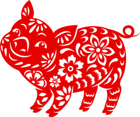 Chinese horoscope sign paper cut pig animal icon