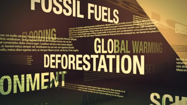 Climate Change, Global Warming and Related Terms. Seamlessly looping background animation.
