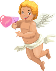 Cupid blowing a soap bubble heart, cartoon angel