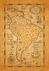 Fototapeta na wymiar Antique map of South America on old parchment