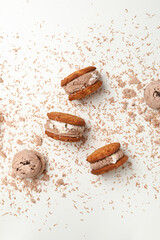 Concept of sweet food, cookies with ice cream, top view