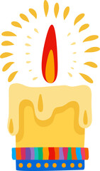 Candle in ornate candlestick, bright burning flame