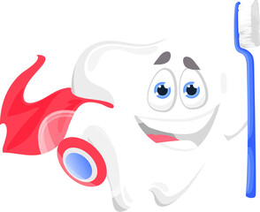 Tooth superhero in cape and shield, dentistry sign