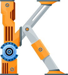 Letter K mechanics robots font ABC alphabet sign