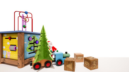 Spielzeug Weihnachtsmotiv mit Textfreiraum - 3D-Illustration - obrazy, fototapety, plakaty