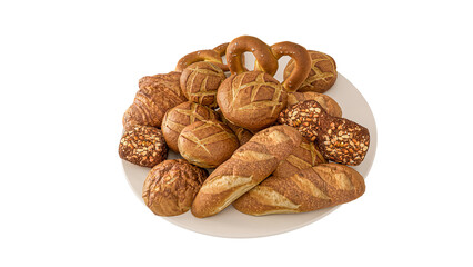 Teller mit Brötchen und andern Backwaren als Freisteller - 3D-Illustration