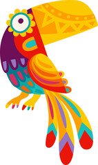 Cartoon toucan bird Mexican parrot ethnic ornament © Vector Tradition
