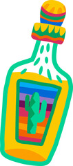 Mexican tequila agave cacti drink cartoon bottle