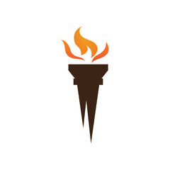Fire torch with flame flat icons set. Collection of symbol flaming, illustration
