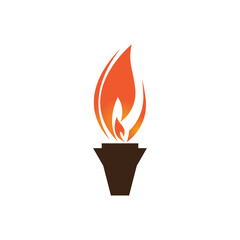 Fire torch with flame flat icons set. Collection of symbol flaming, illustration