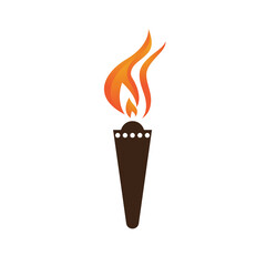 Fire torch with flame flat icons set. Collection of symbol flaming, illustration