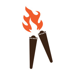 Fire torch with flame flat icons set. Collection of symbol flaming, illustration