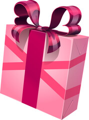 Holiday gift box, present wrapped with pink bow