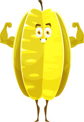 Cartoon carambola fruit character with muscles