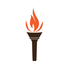 Fire torch with flame flat icons set. Collection of symbol flaming, illustration