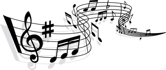 Fototapete Musik Music wave of musical notes, staff and bar lines  © Vector Tradition