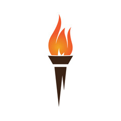 Fire torch with flame flat icons set. Collection of symbol flaming, illustration