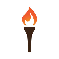 Fire torch with flame flat icons set. Collection of symbol flaming, illustration