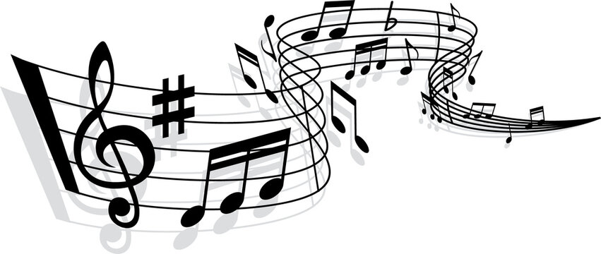 Music wave of musical notes, staff and bar lines