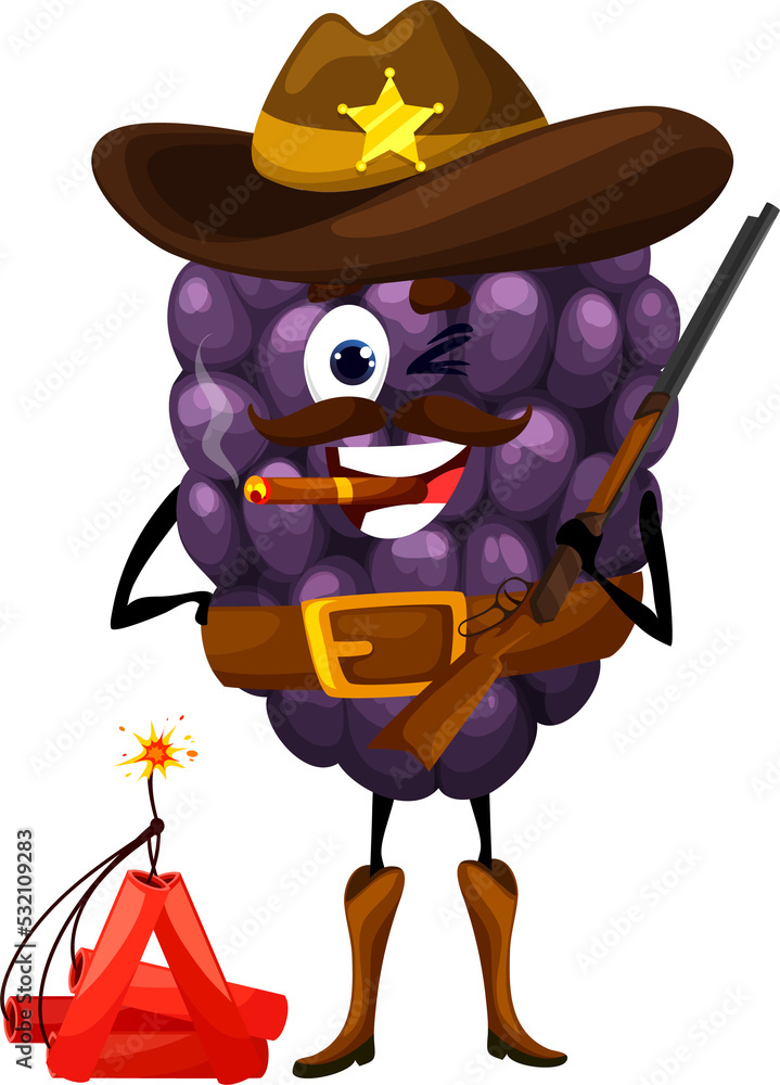 Sticker Cartoon blackberry sheriff character with dynamite