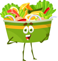 Cartoon caesar salad box character, fresh food - obrazy, fototapety, plakaty