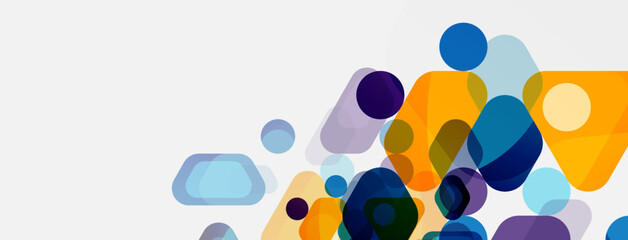 Color bubbles and rounded geometric shapes on white. Vector geometric minimal abstract background for wallpaper, banner, background, landing page