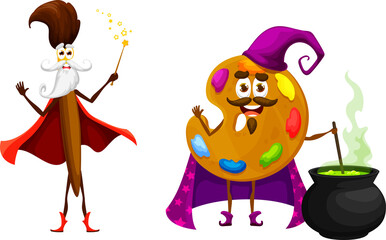 Cartoon school brush and color palette wizards